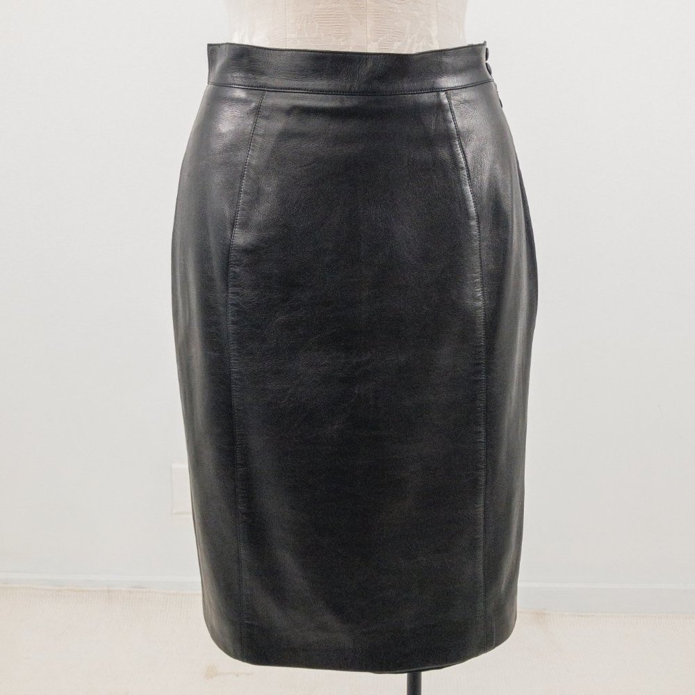 Thierry Mugler 8 Vintage 90s Leather Pencil Skirt - Picture 2 of 16